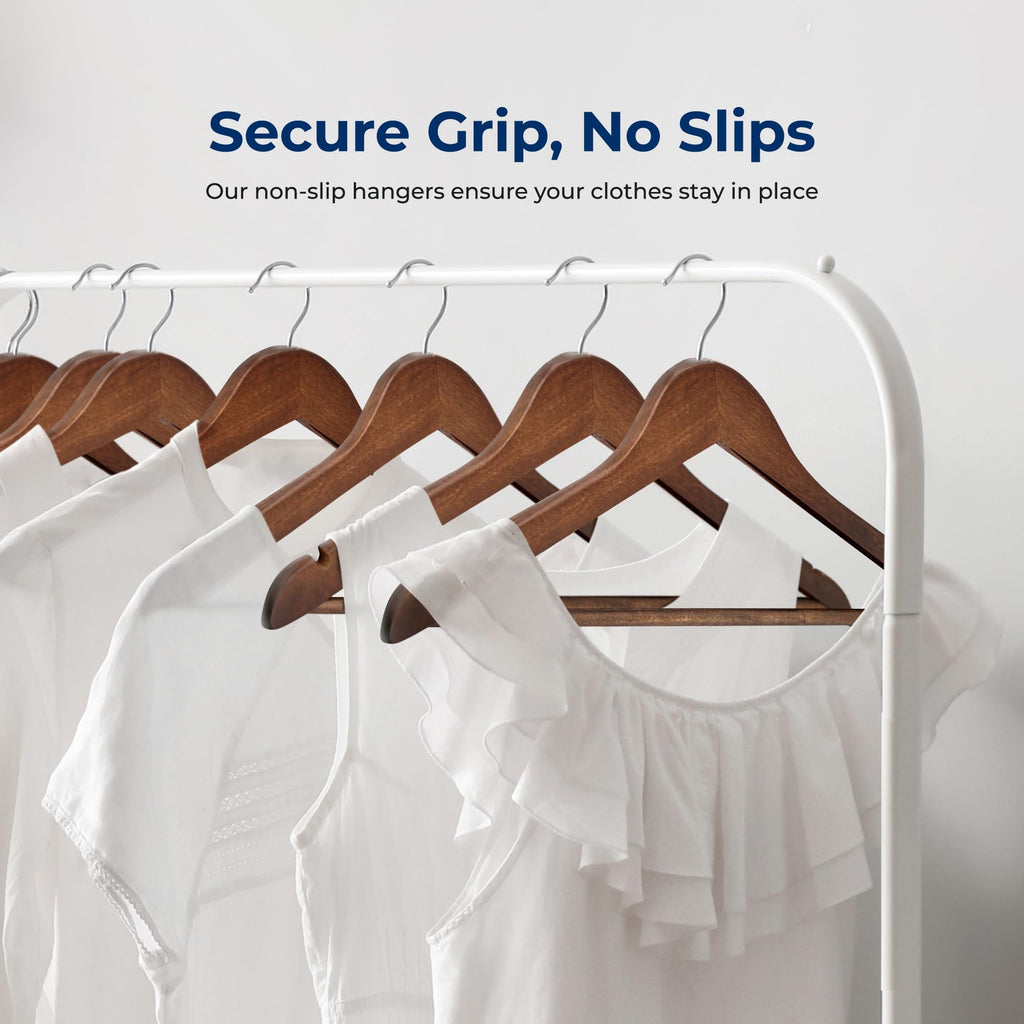 50-Pack Wooden Coat Hangers - Durable Suit Hangers with 360° Swivel Hook & Notches - Slim Design for Shirts, Jackets
