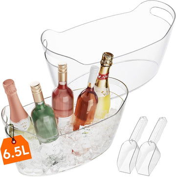 6.5L Plastic Ice Bucket for Parties with Handle & Scoop - Set of 2