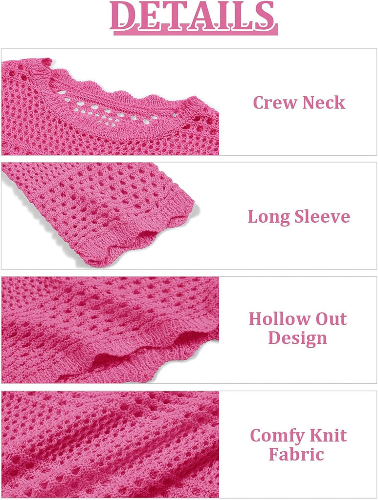 Girls Crochet Long Sleeve Swimsuit Cover Up Kids Fashion Hollow Out Swimwear Beach Dress