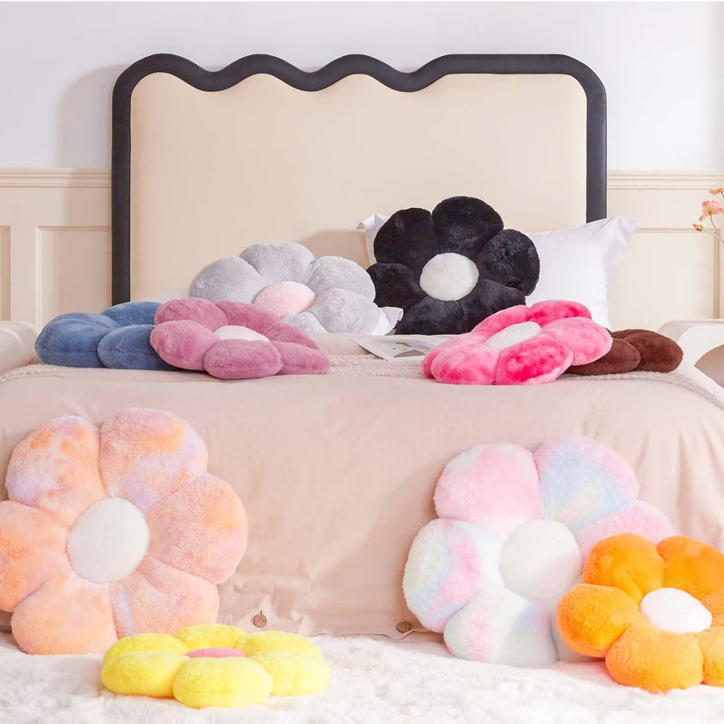 Flower Pillow Cute Decorative Throw Pillow with Faux Rabbit Fur Soft Daisy Plush Floor Cushion Aesthetic Flower