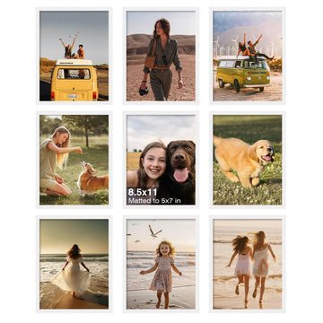8.5x11 Picture Frame White Set of 9, Diploma Frame with Acrylic Plexiglass for Pictures, Certificate Degree Document
