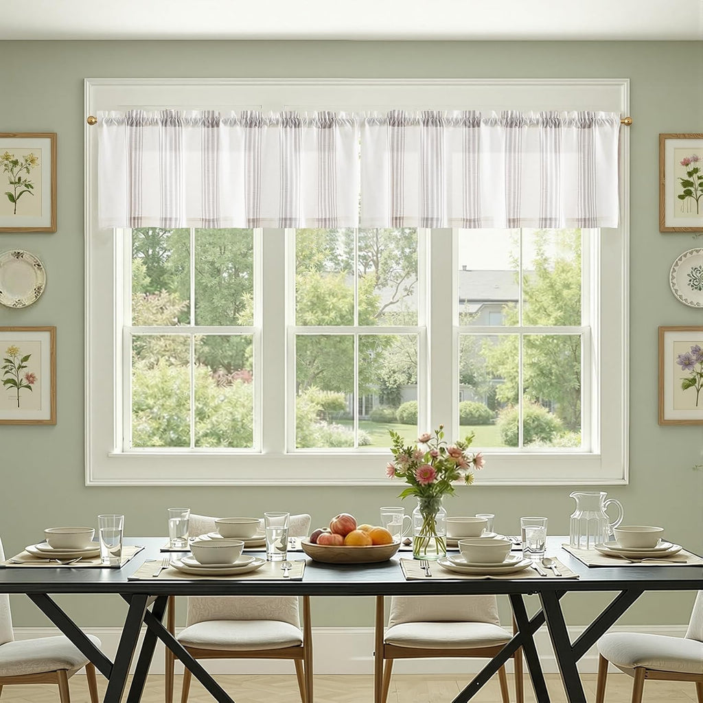 Linen Boxter Stripe Valances for Window 18 inch,Sage Green,1 Panel