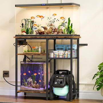10-20 Gallon Fish Tank Stand with Power Outlet, 3 Tier Aquarium Stand with Wire Storage Basket, Reptile Tank Stand