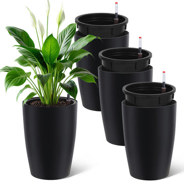 16" Tall Planter Set of 4, Self Watering Pots, Large Planter for Outdoor