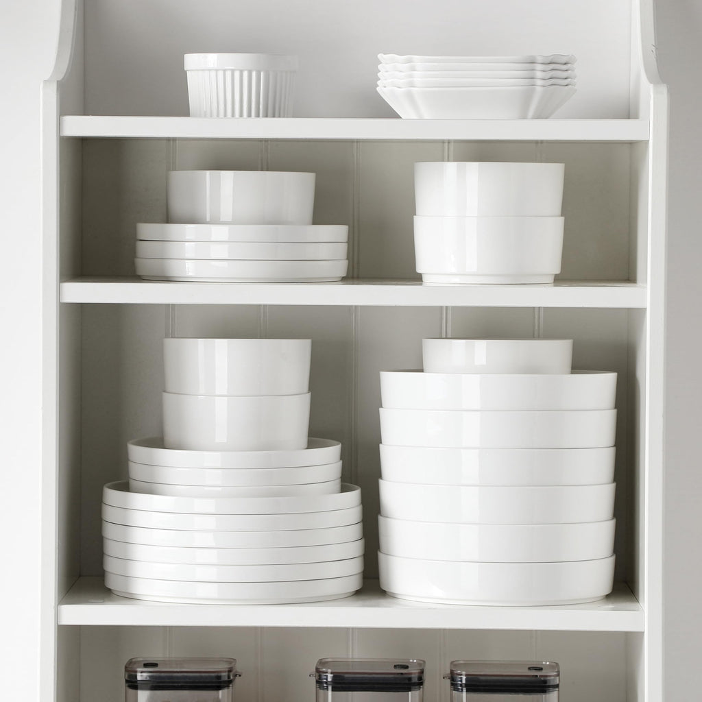 24 Pieces Porcelain Dinnerware Set, Modern White Dish Set for 6, Premium Serving Plates and Bowls Sets, Chip and