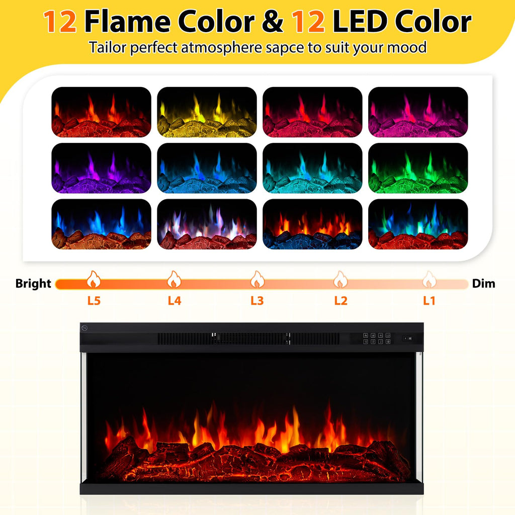 70 Inch Fireplace TV Stand for TVs up to 80", Rustic Media Entertainment Center Console Table with Glass Door Closed
