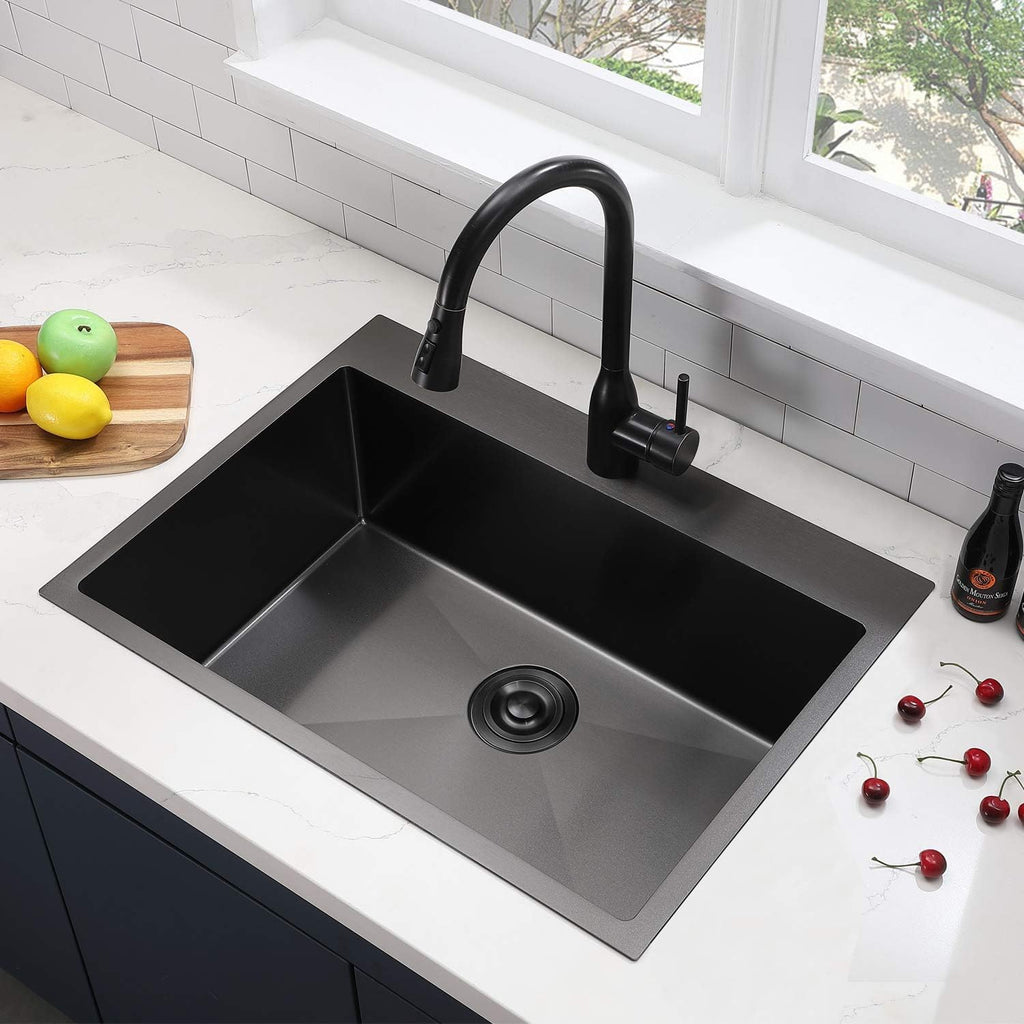 28x18 Inch Black Drop In, Top Mount Single Bowl