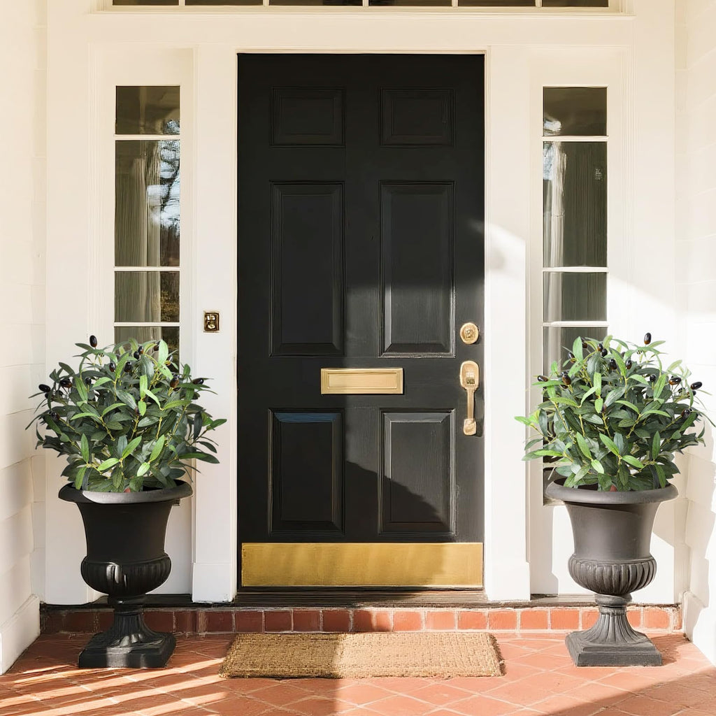 Artificial Olive Ball Topiary Trees, Faux Olive Topiary Tree 2 Packs, 20 Inch Fake Potted Plants for Indoor Porch