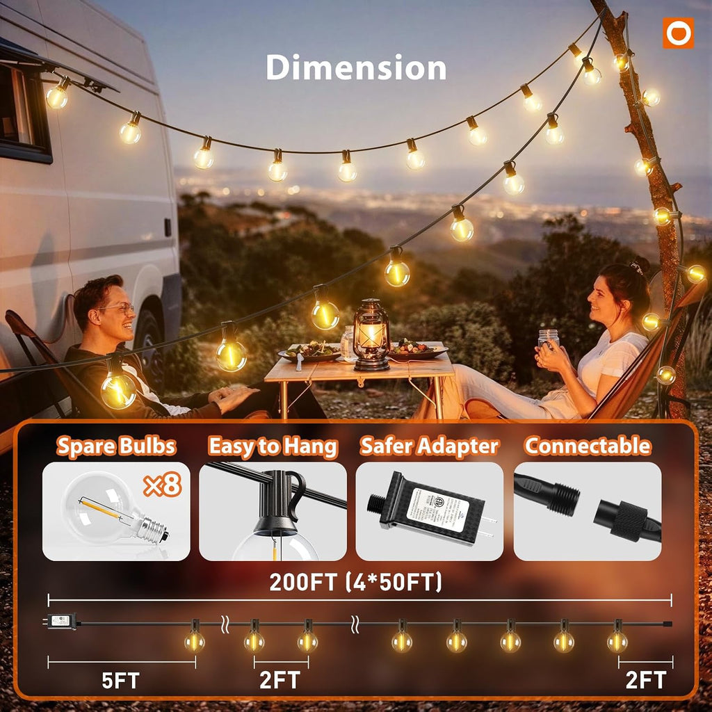 Outdoor String Lights 200FT G40 with Remote 108 LED Waterproof Bulbs