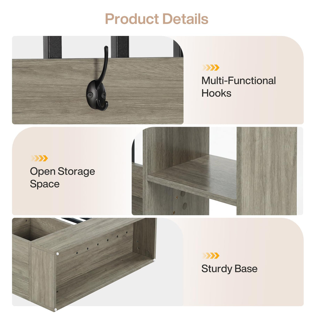 Wall Room Divider, Wood Freestanding Room Divider Bookcase with Shelves & Coat Hooks, 71" Modern Wall Partition