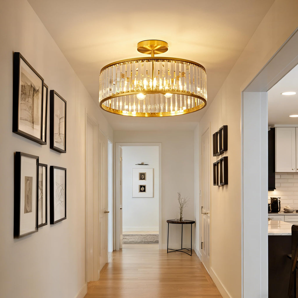 19.7" Modern Crystal Chandeliers Semi Flush Mount Ceiling Light, Large Round Crystal Chandelier Ceiling Lights