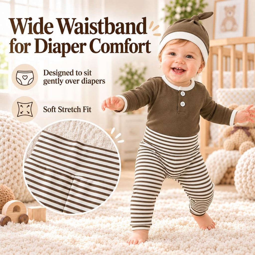 Organic Cotton Newborn Baby Boy Clothes 3PCS Romper Pants Hat Set