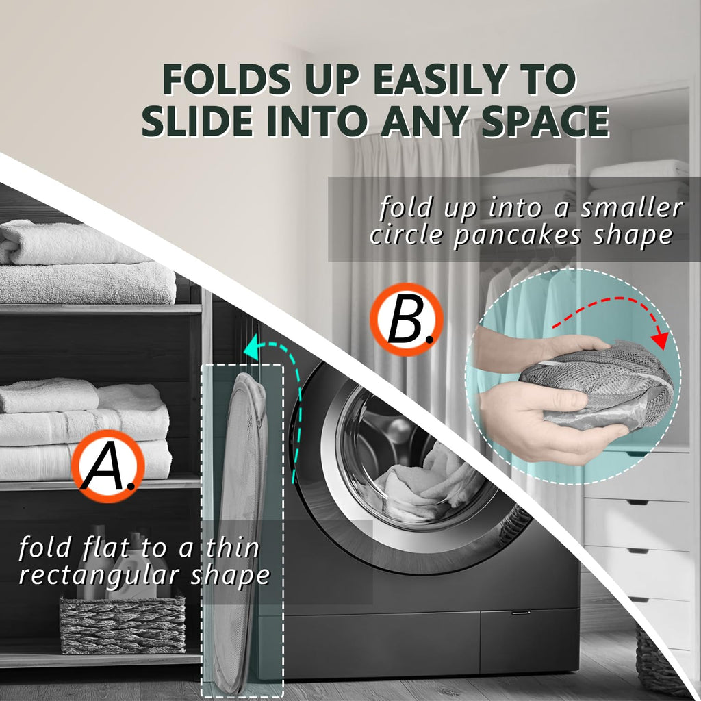 Collapsible Laundry Hamper Basket, Pop Up Mesh Foldable Bag for Laundry Room