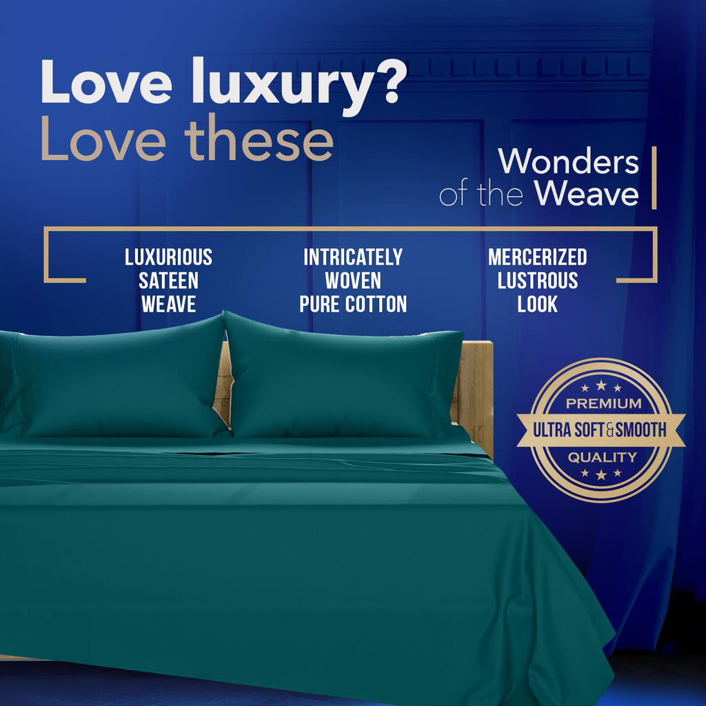 Luxury Egyptian Cotton King Teal Pillow Cases Set of 2-1000 Series Lonestar Lovin' Collection Pillowcases for
