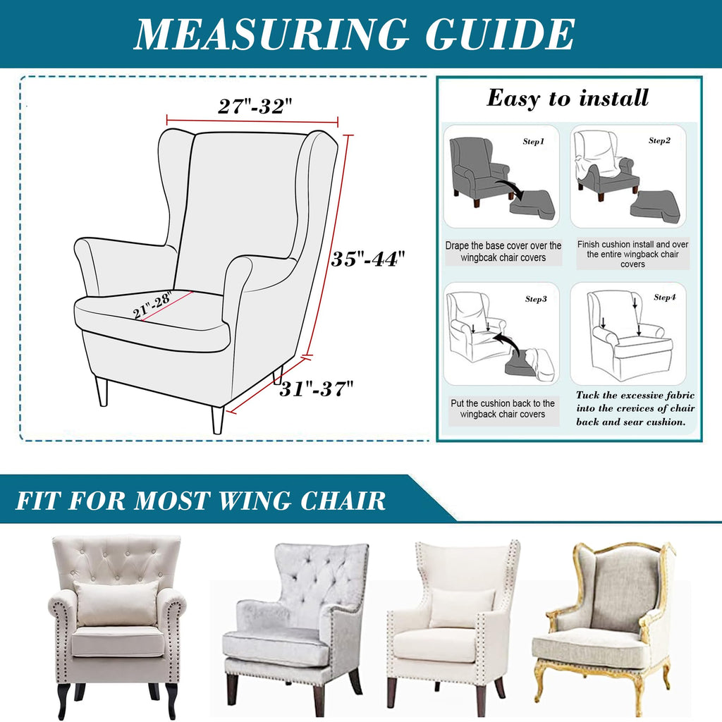 Wingback Chair Slipcover, 2 Piece Stretch Jacquard Wingback Chair Covers Thick Wing Back Chair Covers with Arms Wing