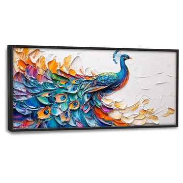 Large Peacock Wall Art Framed Decor 60''x30''