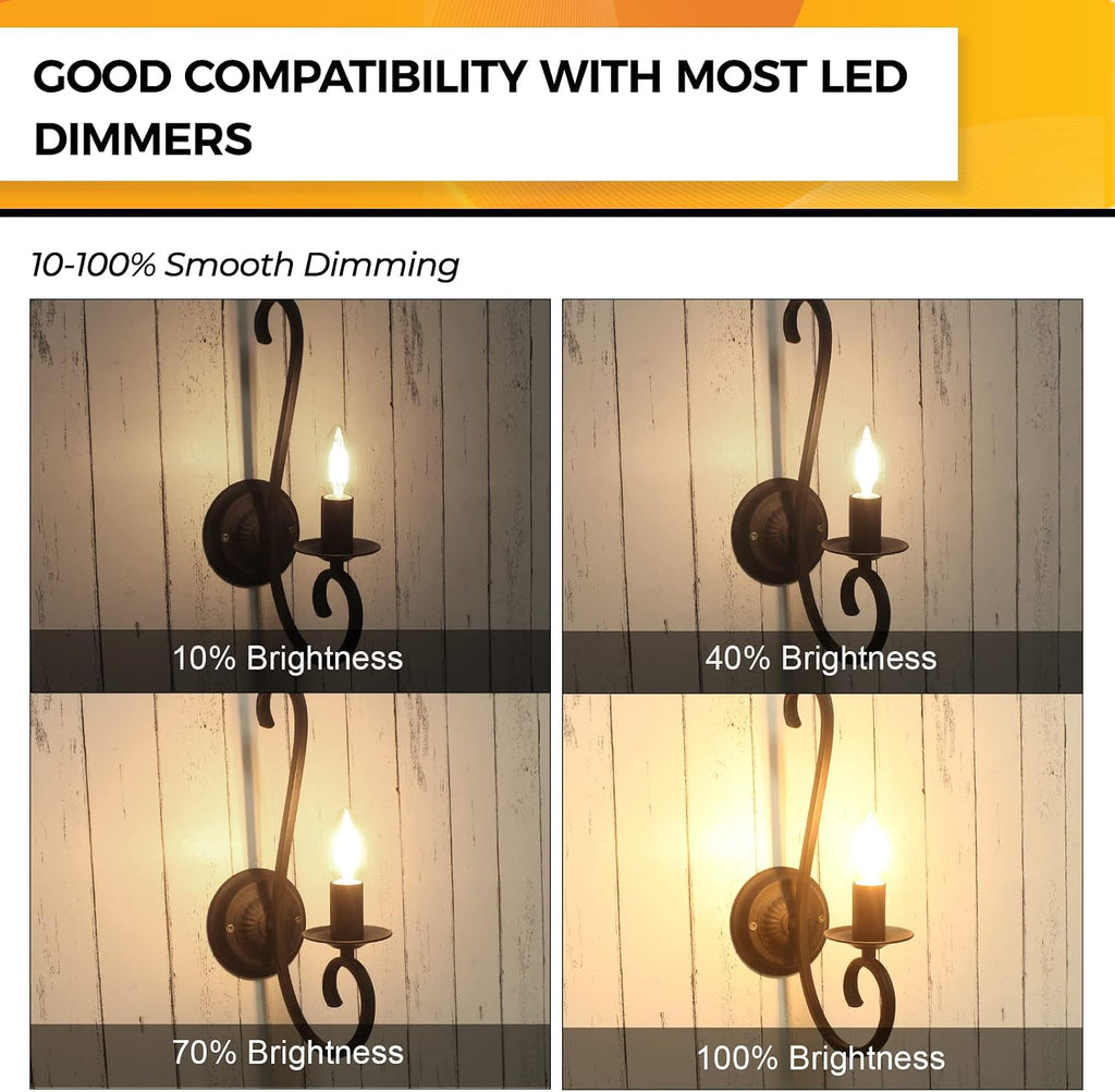 Candelabra Light Bulbs 60W Eq, 2700K Dimmable, E12 LED Bulb 12 PCS