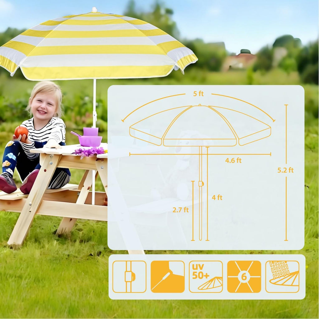 5ft Kids Beach Umbrella for Picnic, Water Table, Sand Box Sun Shade