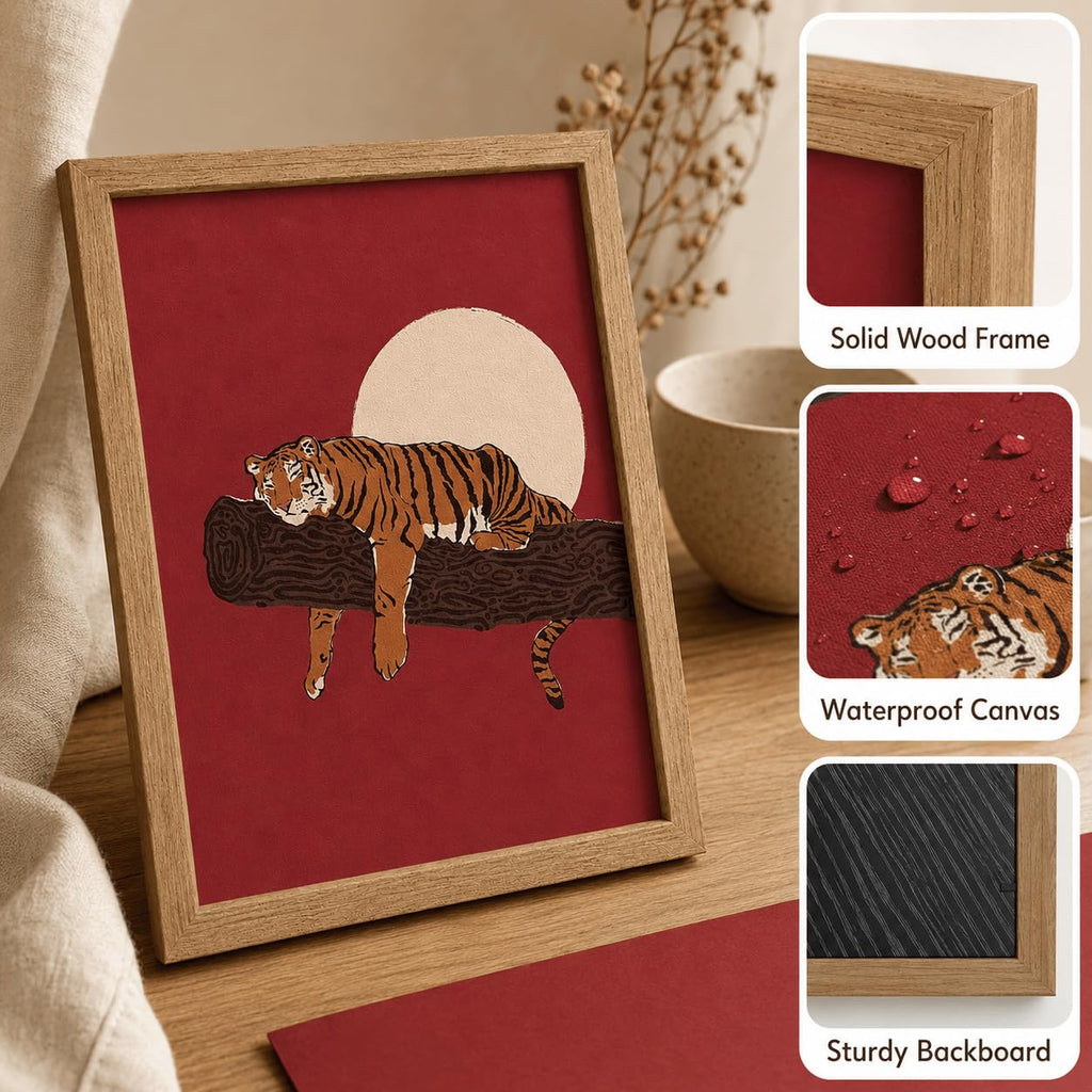 Japanese Sleeping Tiger Framed Wall Art Bold Red Amber Wildlife art