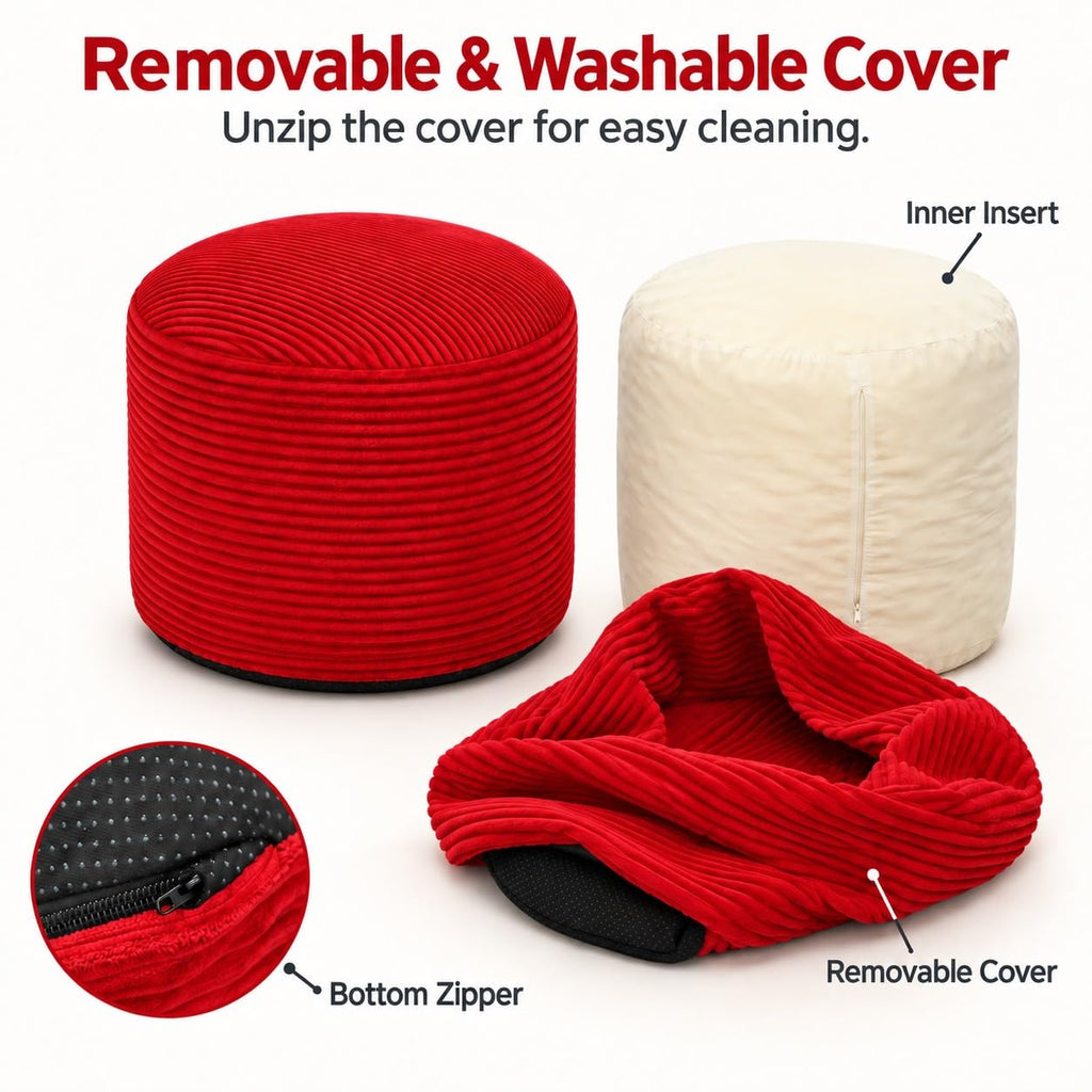Soft Corduroy Pouf Footrest with Washable Cover, Mint