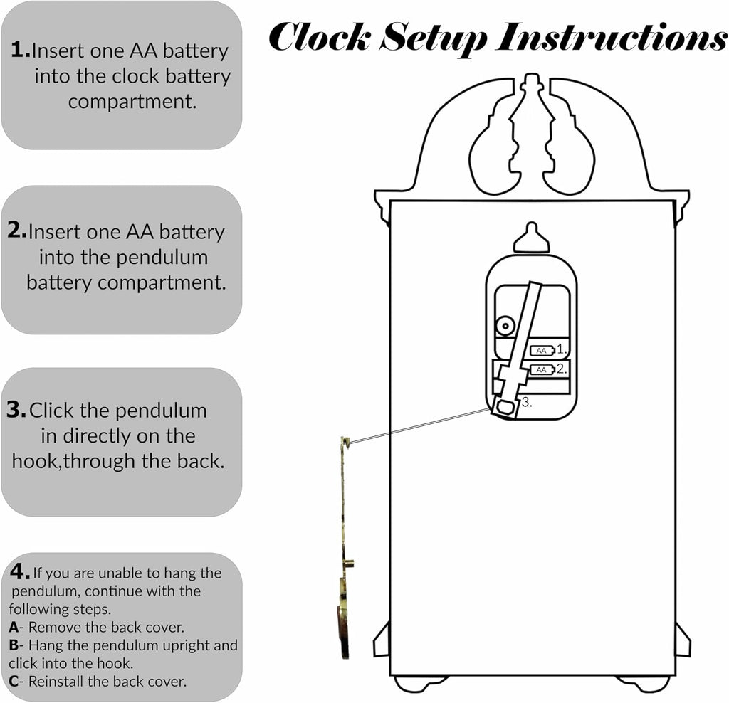 Clockswise Vintage Grandfather-Style Wall Clock with Wood-Effect Plastic Pendulum Battery-Operated for Home Decor Living Room Home...