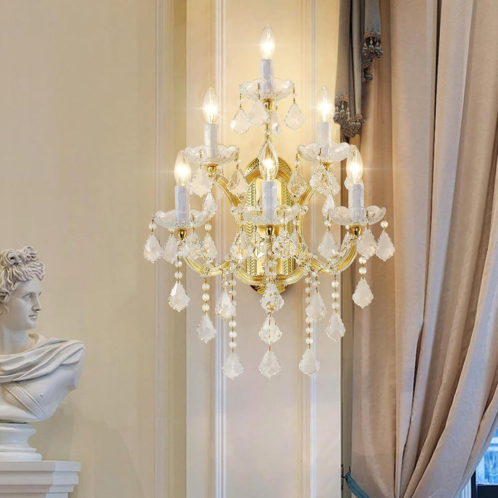 Modern Crystal Wall Sconce Lights- 6 Light Maria Theresa Crystal Wall Sconces Lighting Gold Wall Lamp Chandelier