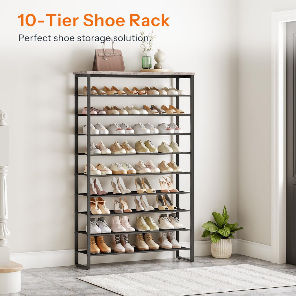 10-Tier Shoe Rack, 39.4" L Shoe Storage Organizer, Large Capacity Shoe Shelf for Closet, Front Door Entrance