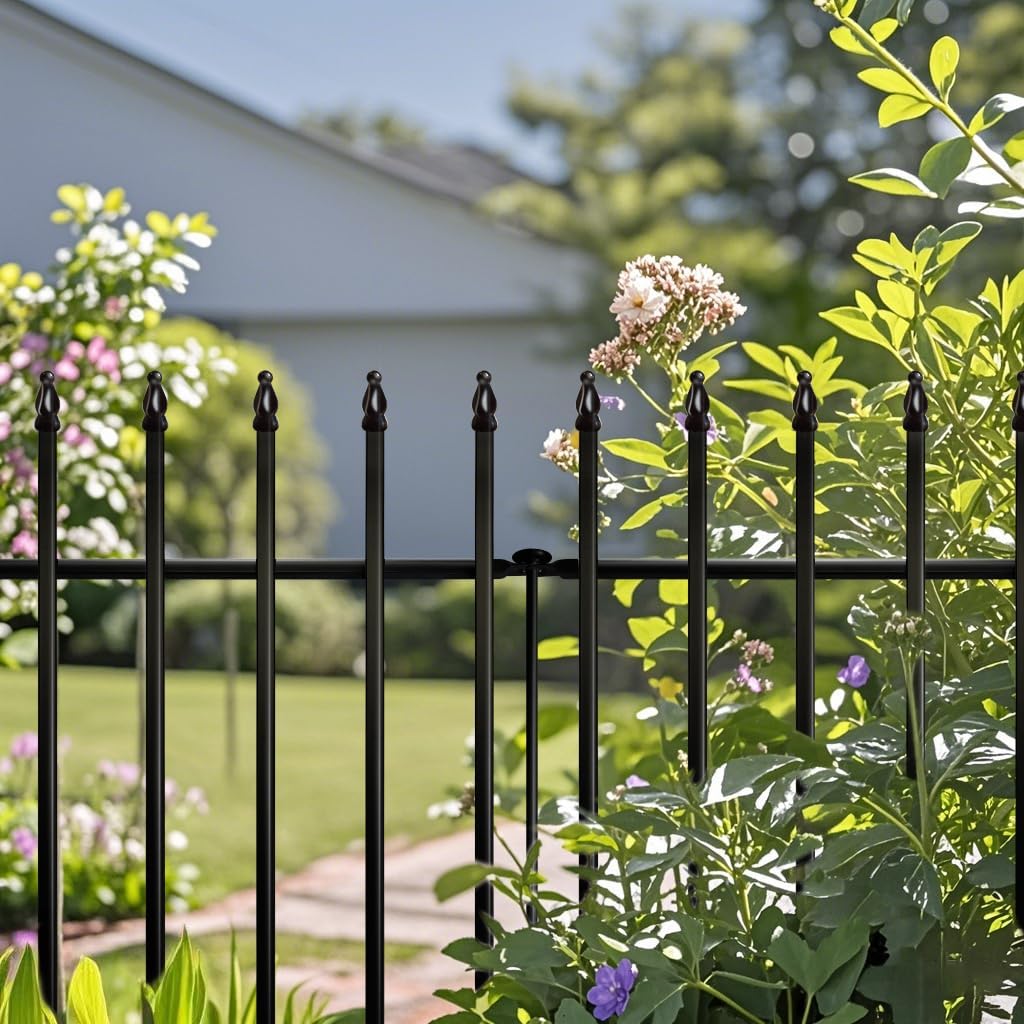 Metal Garden Fence 32 in H x 24 in W 5 Panels (4 Panels + 1 Gate) Total Length 10 ft, No Need Dig Rustproof Animal