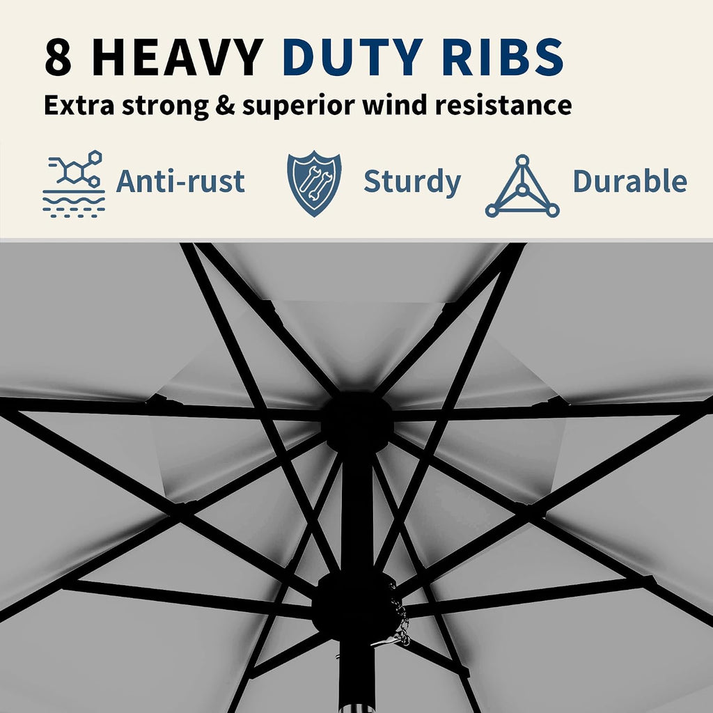 9FT 3 Tiers Patio Umbrella With Auto Tilt And Crank, Outdoor Table Market Umbrella with 8 Sturdy Ribs and Pool