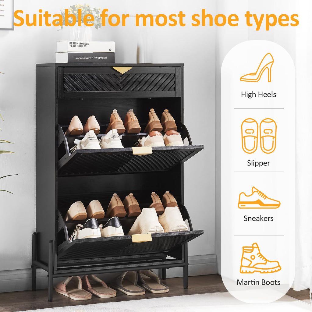 Shoe Cabinet with 2 Flip Drawers, Narrow Entryway Rack, Black