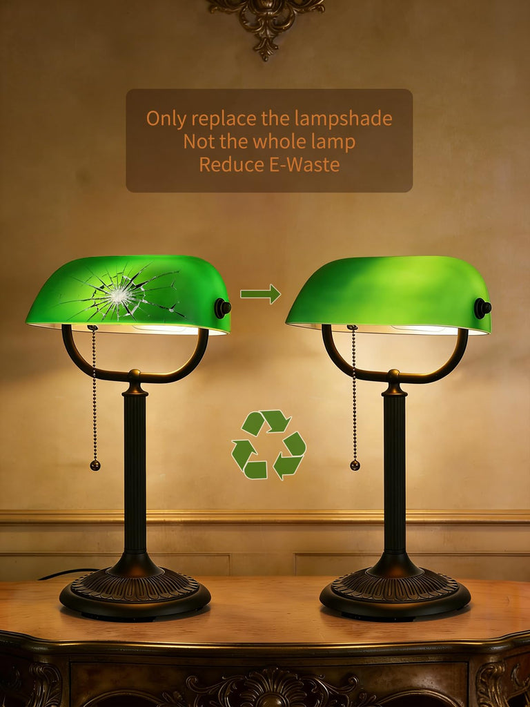 Quick-Change Shade Antique Green Glass Bankers Desk Lamp