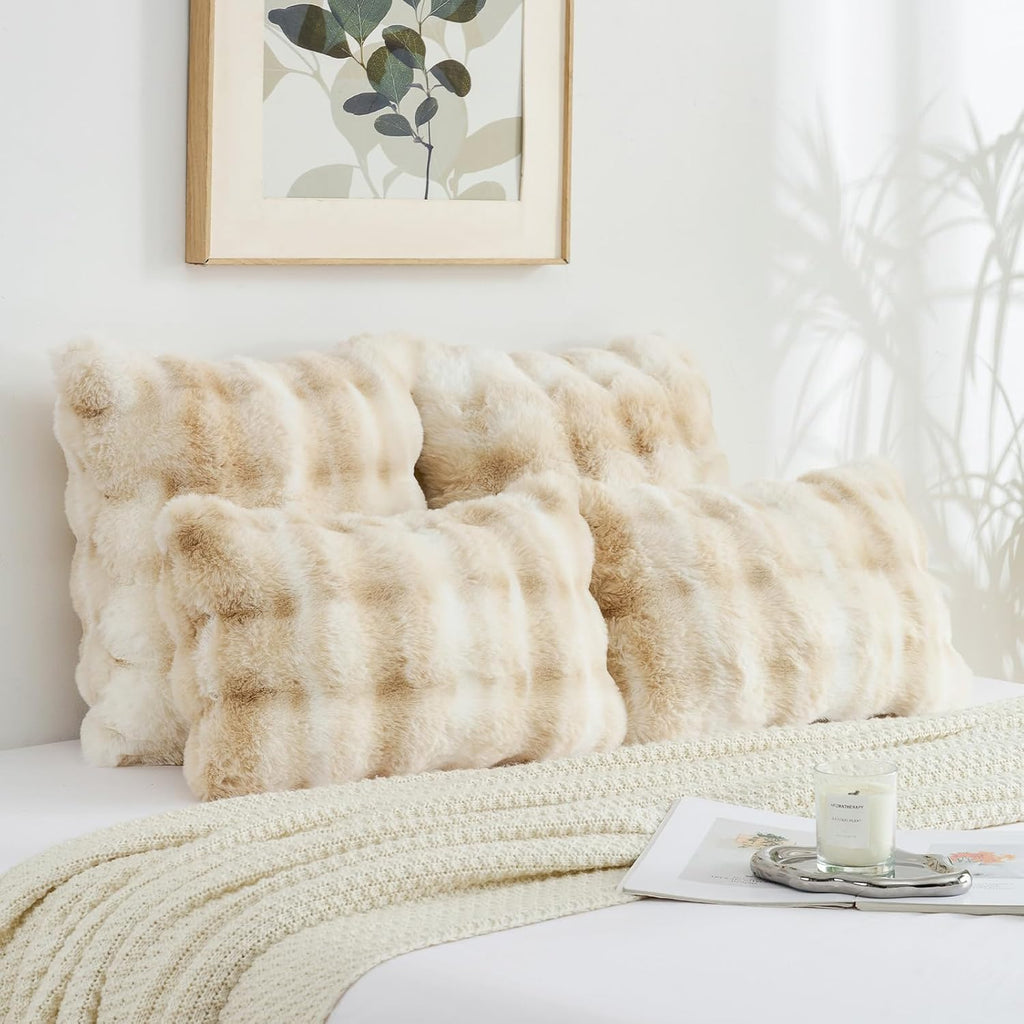 Pack of 2 Faux Fur Throw Pillow Covers 18x18 Inch Soft Raised Textured Decorative Cushion Cases Modern Farmhouse