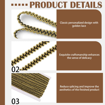 Gold Trim Gimp Braid Trim, 0.5in x 27.3yd Fabric Lace Decorative Gift Wrap Ribbon for Sewing Upholstery Costume Craft