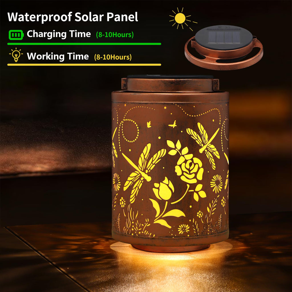 Outdoor Lanterns, Dragonfly Garden Decor LED Light Hanging Waterproof Solar Lantern Birthday Gifts for Women Mon