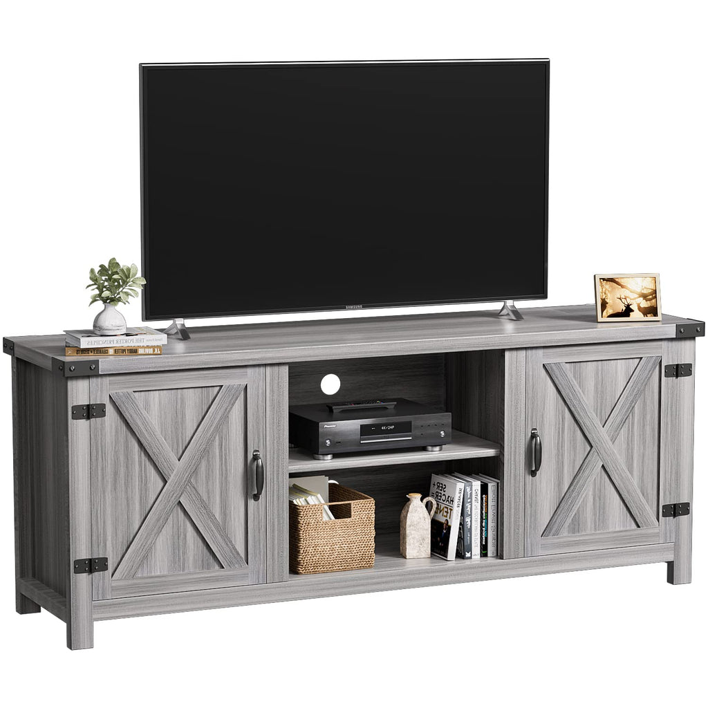 Modern Farmhouse TV Stand with Barn Door for 65 Inch TV, Gray Wash