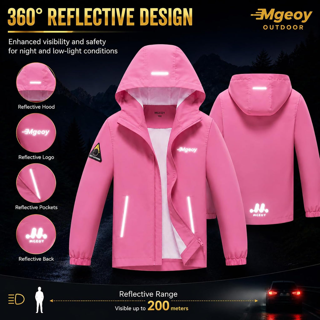 Boys Girls Rain Jacket Lightweight Waterproof Hooded Mesh Lined Raincoat Windbreakers for Kids