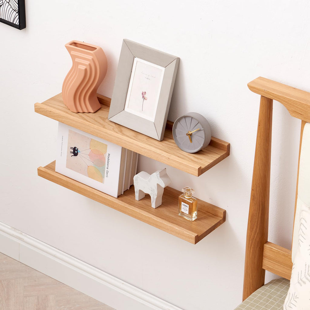 Oak Floating Shelves - Natural Wood Wall Mounted Display Picture Ledge - Wall Shelf - Storage Shelf 4x20 Inch