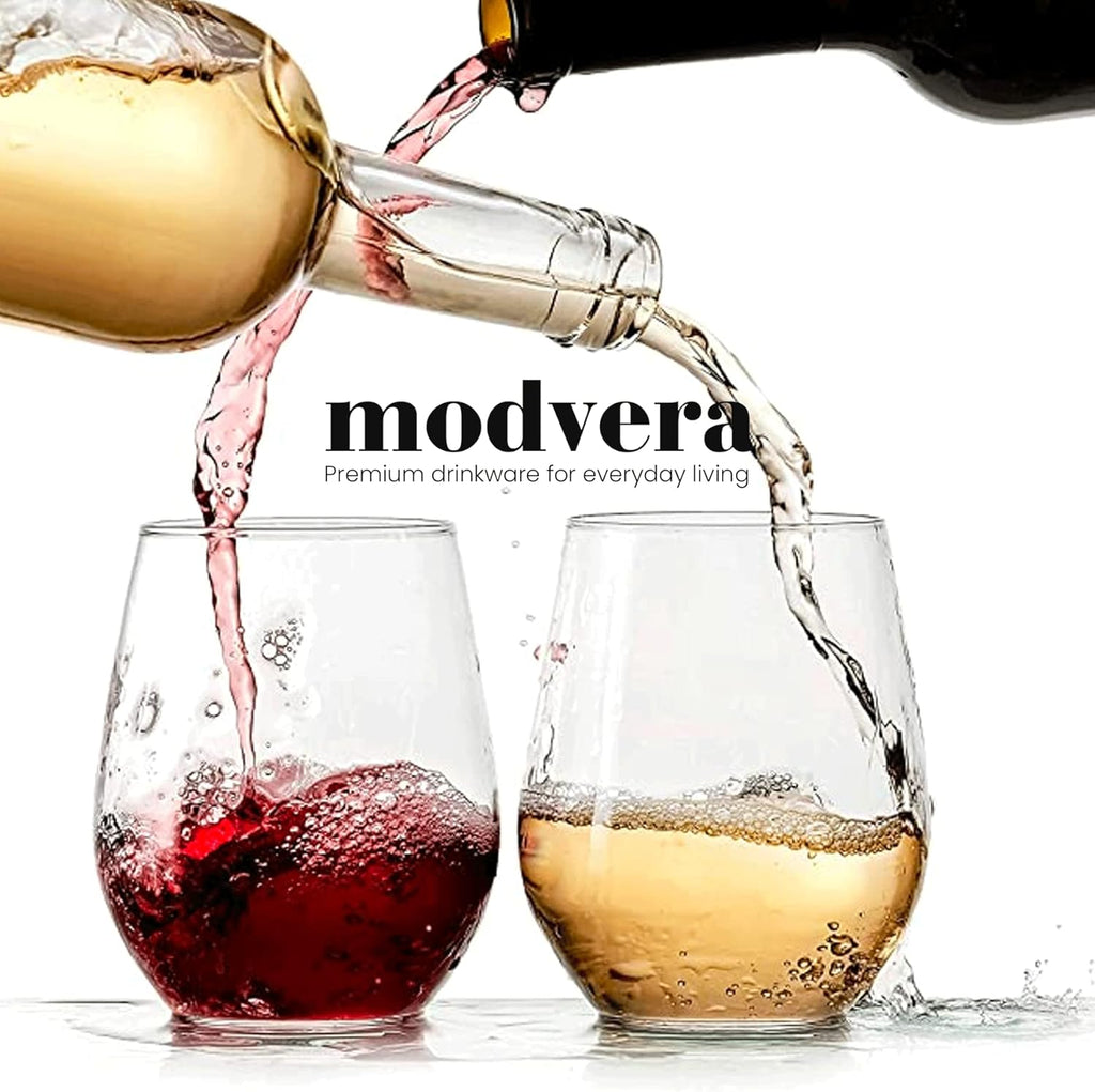 Stemless Wine Glass, Red & White 18oz Stemless Wine Glass Set of 6, Drink Glasses with Durable Chip Resistant Rim