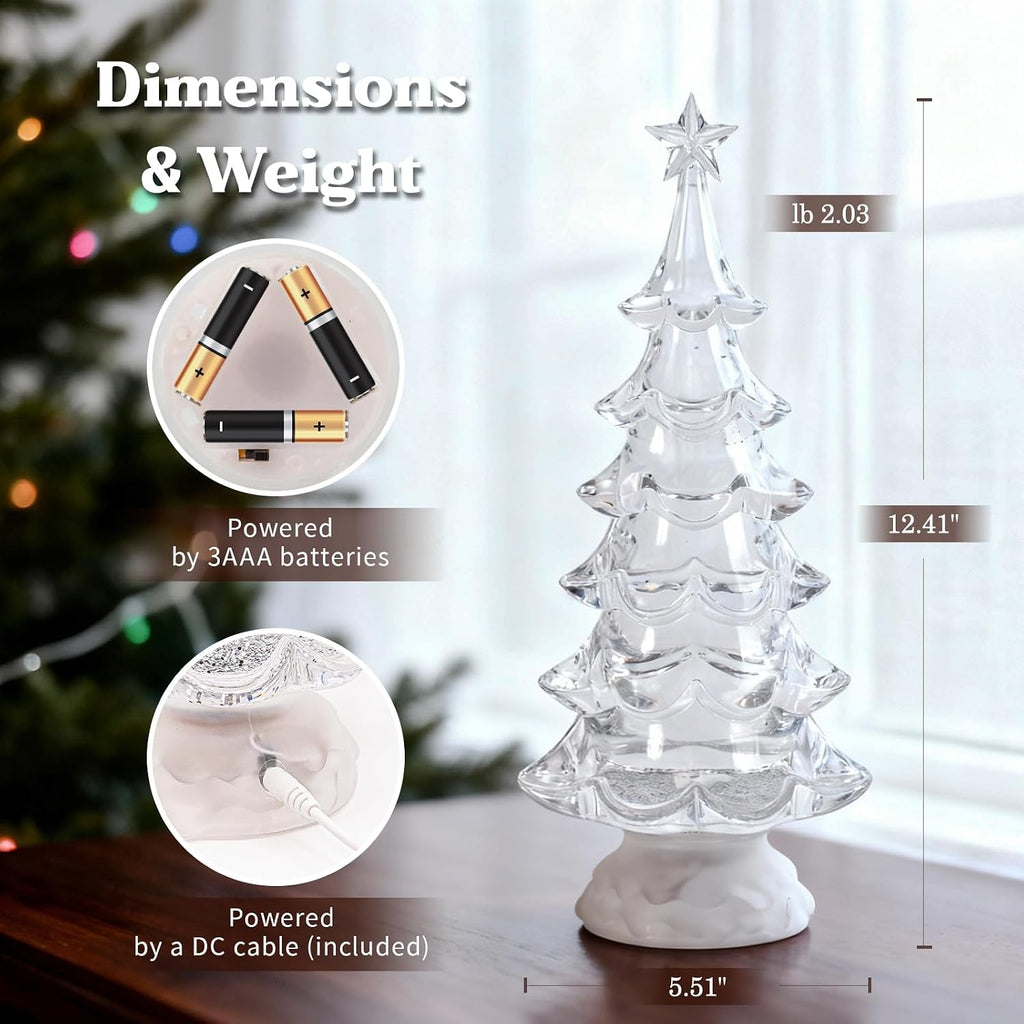 Snow Globe Christmas Tree - 12.4" Lighted Christmas Snow Globe Lantern with Color Changing LED, Battery/USB Operated