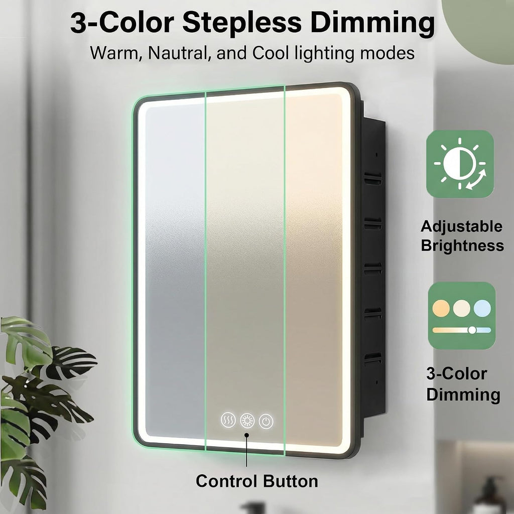 LED Medicine Cabinet Mirror 20x26 Inch, Recessed Medicine Cabinets with Lights, Anti-Fog Bathroom Mirror with