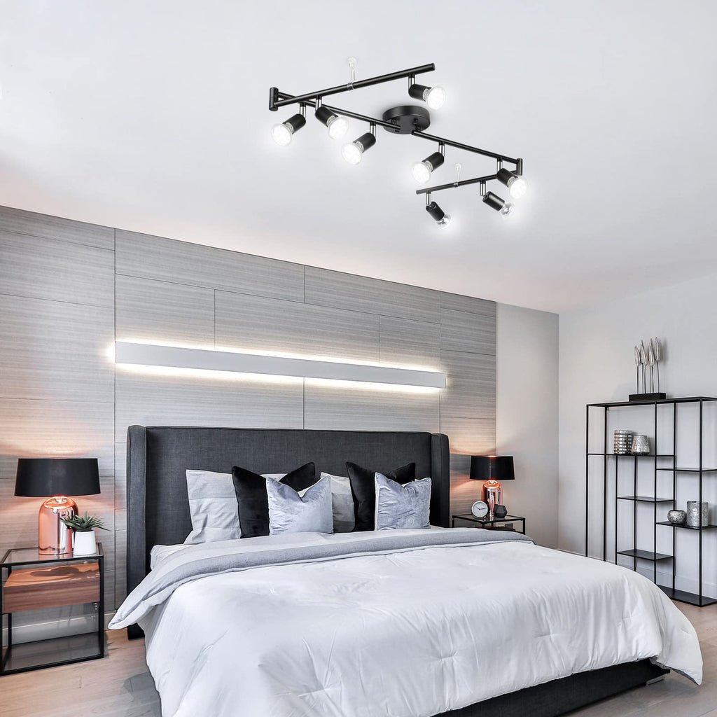 LED 8 Light Track Lighting Kit, 54.13'' Black 8 Way Ceiling Spot Lighting, Flexibly Rotatable Head, Track Light