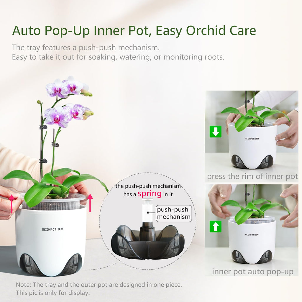 Orchid Pots with Holes for Repotting, Double Layer Plastic Imitate Ceramic Orchid Planter Provide Good Air