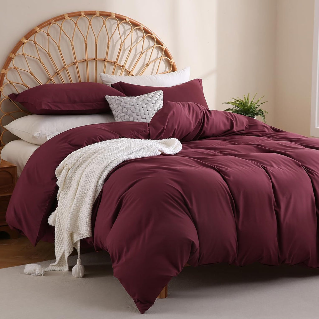 Duvet Cover Set Queen, 3 Piece Duvet Cover with Pillow Shams, Soft Brushed Microfiber Zipper Closure