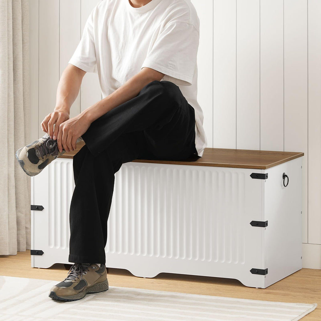 Storage Bench, Toy Box Organizer, Toy Chest with Safety Hinge, Farmhouse Style Storage Chest, 39.3 x 15.7 x 17.7