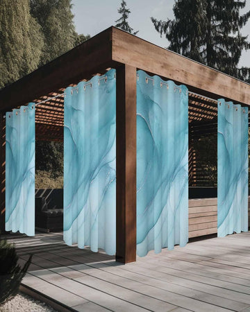Outdoor Curtains Waterproof, Marble Texture Privacy Screen Outdoor Front Porch Decor, Grommet Outside Curtains for