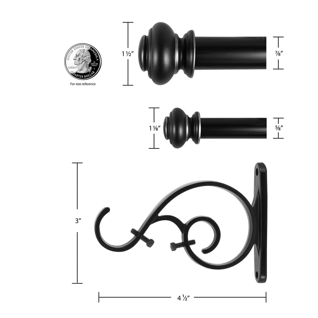 Urn Telescoping Double Drapery Rod Set, 36-72", Antique Silver