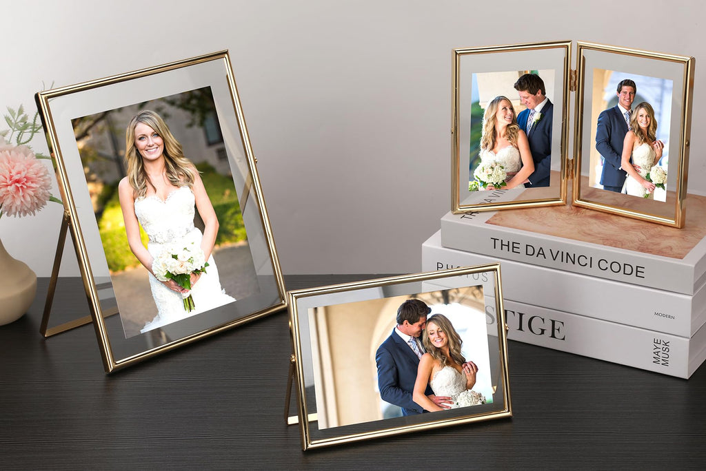 Gold 10x12 Floating Frame 2-Pack for Photo Sizes(7x9''8x10'', 8.5x11''), Adjustable Tabletop/Shelf Floating Picture