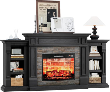 72" Electric Fireplace with Mantel, Fireplace TV Stand for TVs Up to 80 Inch, Modern Entertainment Center with