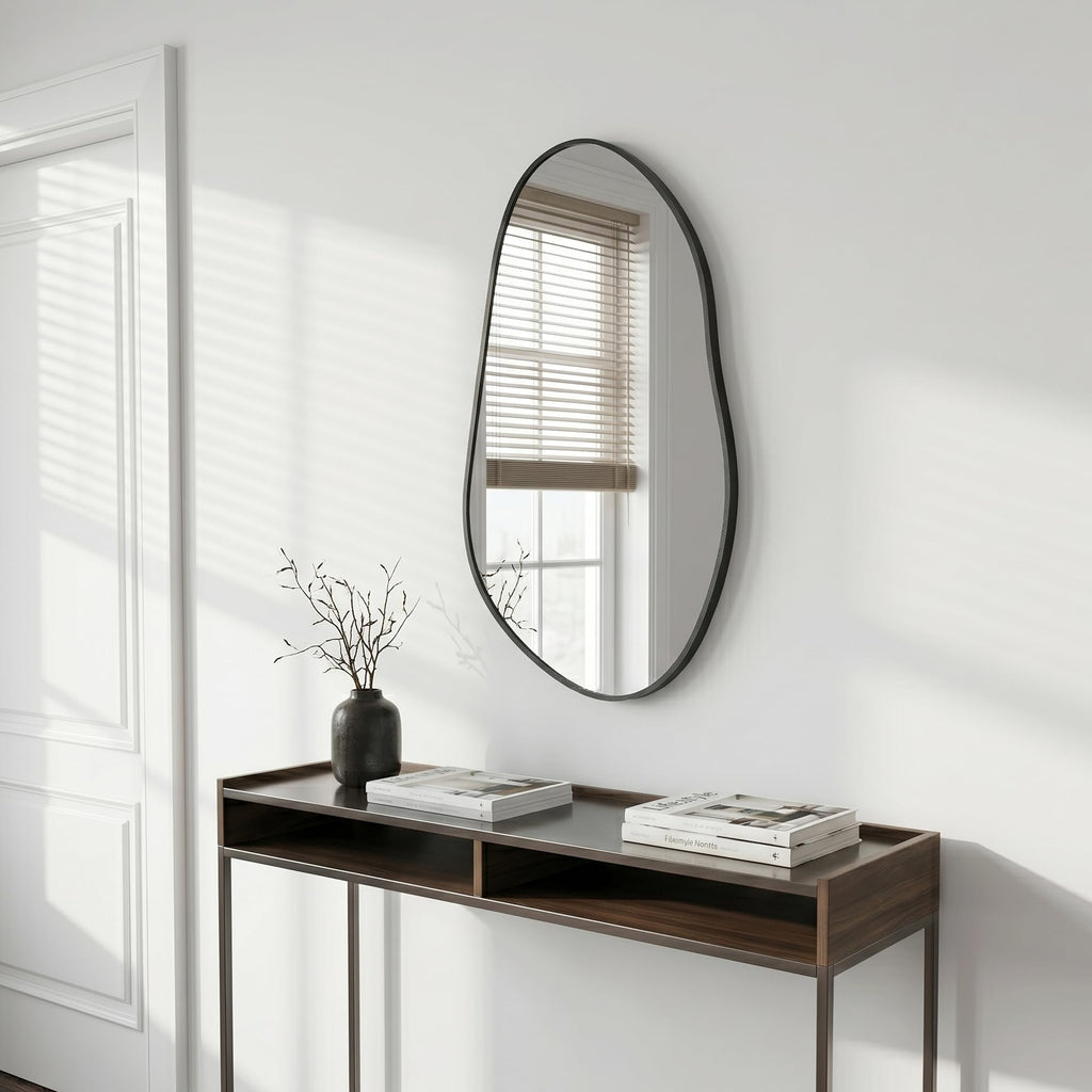 Brushed Gold 37x36 Inch Irregular Organic Pebble Wall Mirror