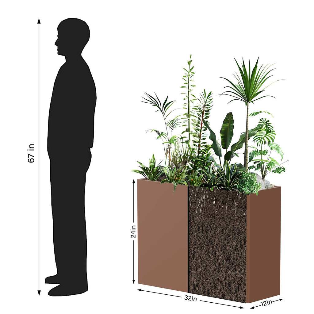 Metal Planter with Powder Coating, 32x12x24 Inches Terracotta